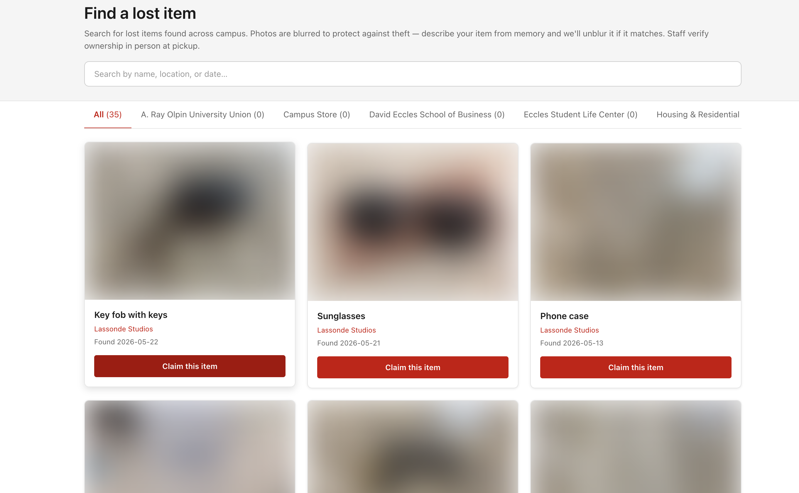 Student portal for searching lost items